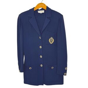 Vintage St. John Santana Knit Navy button front blazer Size 10